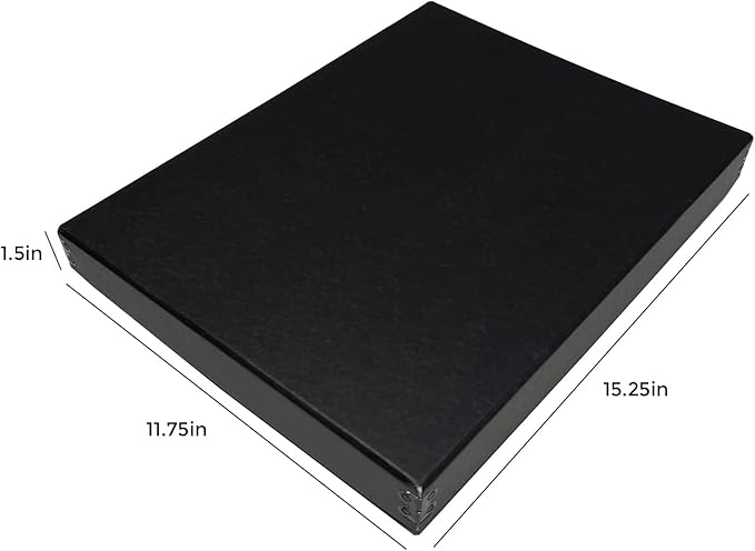 Lineco Museum Archival Storage Box, 11.75x15.25x1.5 in. Drop Front Design. Acid-Free with Metal Edge. Organize Photos, Pictures, Prints, Documents, Crafts, DIY. Black, 1 Pack