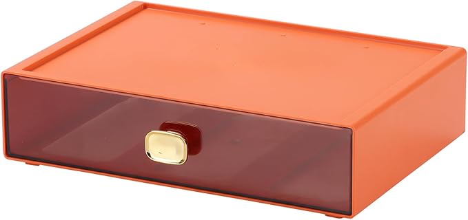 OSteed Spacious Desktop Storage Box, 1 Large Storage Drawer, Stackable Office Desk Drawer Organizer and Accessories, Printer Paper Organizer, Orange Plastic Drawers for Workspace & Home