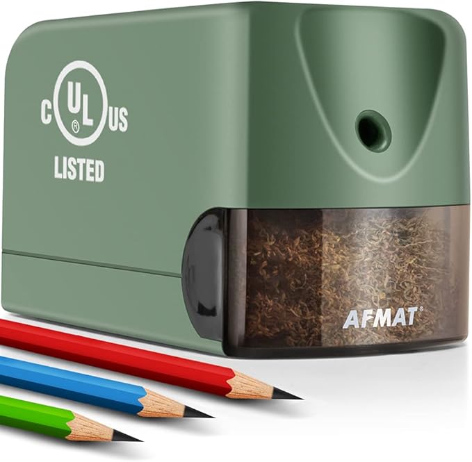 AFMAT Electric Pencil Sharpener for Classroom, Heavy Duty Colored Pencil Sharpener for 6.5-8mm Pencils, Plug in Pencil Sharpeners w/Upgraded Helical Blade (10000 Sharpenings), UL Listed, PS105