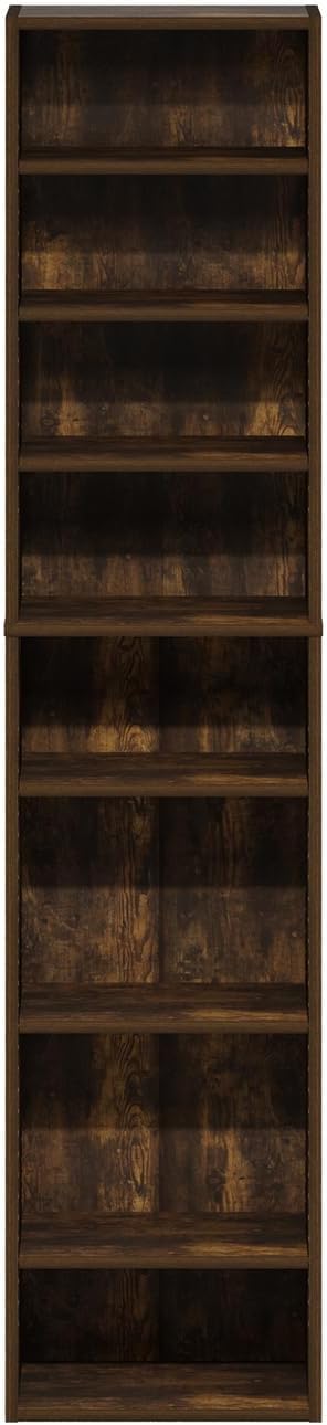 Furinno Indo DVD Shelf, 8-Tier CD Rack, Media Shelf with Adjustable Shelves, DVD Storage Cabinets for CD Blueray Game Disc, Easy Assembly, for Living Room, Home Office, Amber Pine