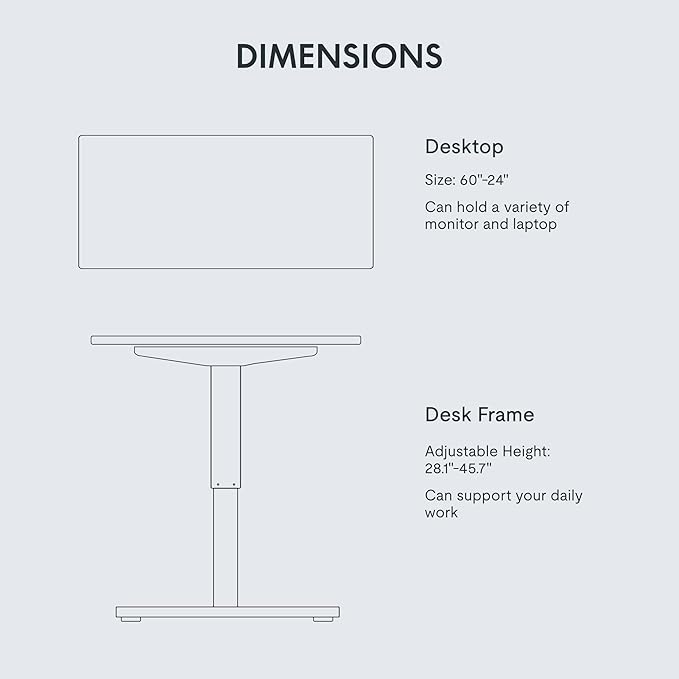 FLEXISPOT EN1 One-Piece Standing Desk with 1-Inch Thick Seamless Desktop, 60"x24" Electric Height Adjustable Desk for Home Office, Multi-Monitor Setups & Easy Assembly, White