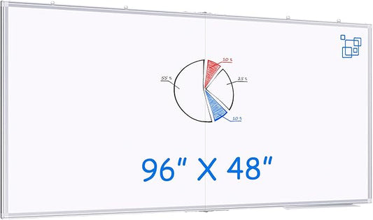Magnetic Dry Erase Board 96 x 48 inches, Maxtek 4" x 8" Whiteboard for Wall, Large White Board Dry Erase Foldable Wall-Mounted Aluminum Frame Erase Board with Marker Tray for Office Home and School