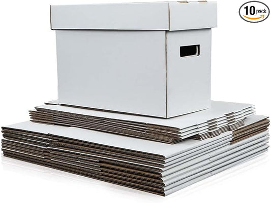 PIT66 10 Pcs Comic Books Storage Boxes With Lids Short Holds 150-175 Stackable Durable Archive White Comic Book Storage