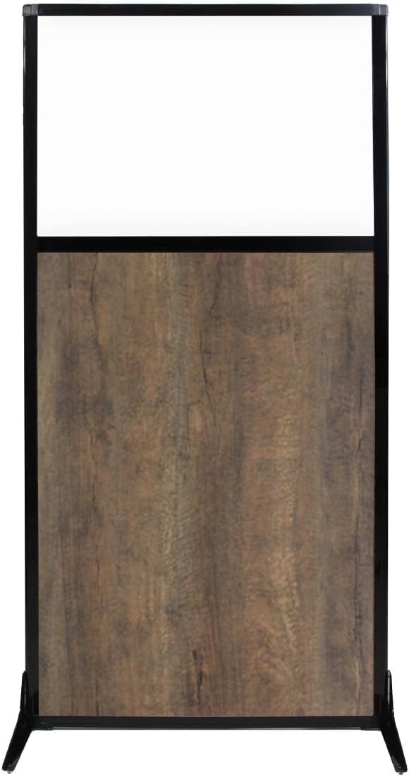 Versare Workstation Partition | Portable Wall Divider | Modern Office Cubicle | Free Standing Privacy Screen | Flexible Work Space | 33" x 70" Urban Oak Wood Grain Panels with Clear Window