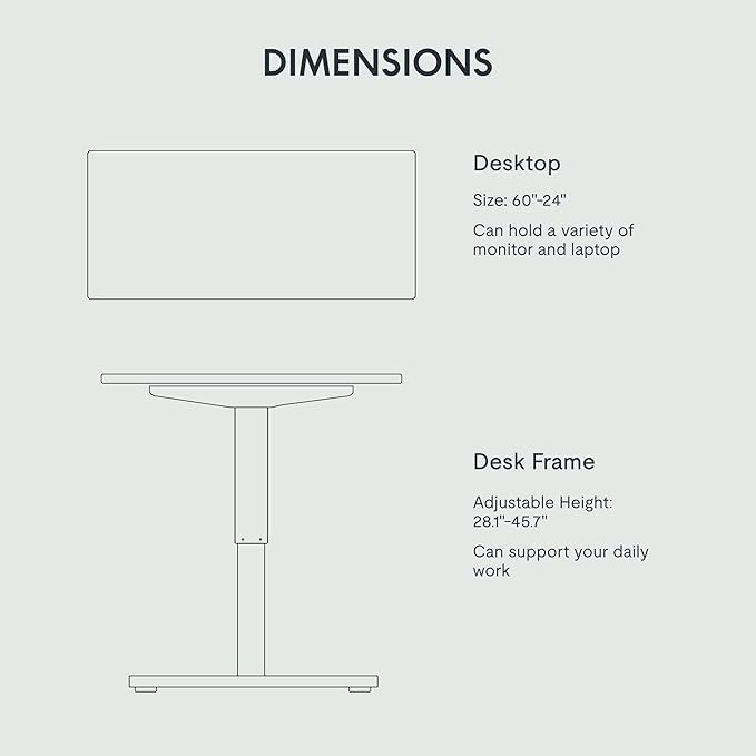 FLEXISPOT EN1 One-Piece Standing Desk with 1-Inch Thick Seamless Desktop, 60"x24" Electric Height Adjustable Desk for Home Office, Multi-Monitor Setups & Easy Assembly, Black