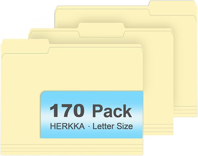 Manila Folders, HERKKA 170 Pack 1/3 Cut Tab File Folders, Manila Folders 8.5 x 11 Designed for Office and Classroom Use, Letter Size