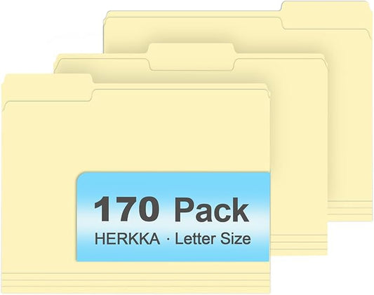 Manila Folders, HERKKA 170 Pack 1/3 Cut Tab File Folders, Manila Folders 8.5 x 11 Designed for Office and Classroom Use, Letter Size