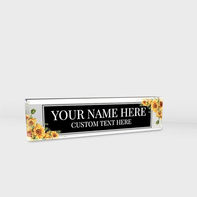 Signs ByLITA Floral Pattern Customized Nameplate | Harvest Sun Personalized Full Color Acrylic Desk Sign