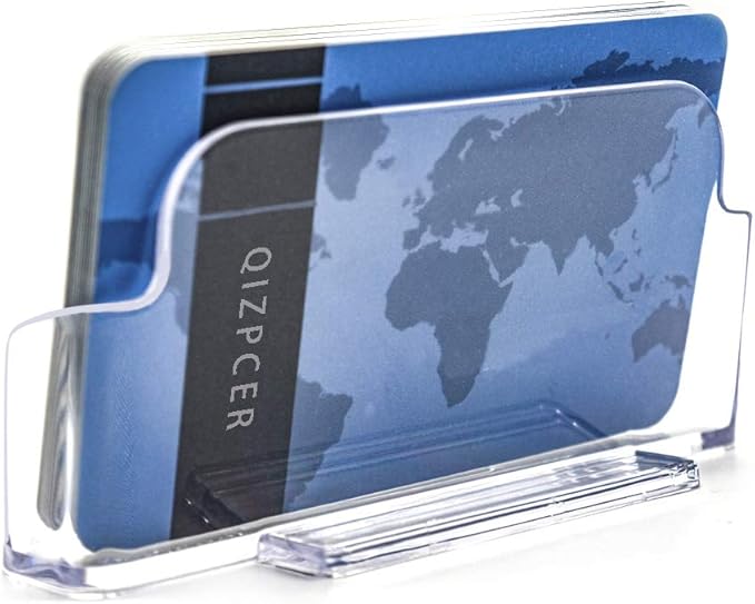 Qizpcer 4 Pack Clear Plastic Business Card Holder,Acrylic Business Card Display for Desk Business Card Stand