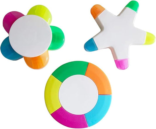 SunAngel 3 Pack Fluorescent Highlighter Pens Petals, Star Flower & Round Shape Watercolor Pens for Office, Home & Creative Art Supplies