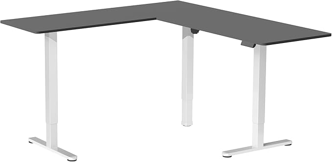 VIVO Electric Corner 63 x 47 inch L-Shaped Standing Desk, Memory Height Adjustment, Black Top White Frame, DESK-E3CTWB-47