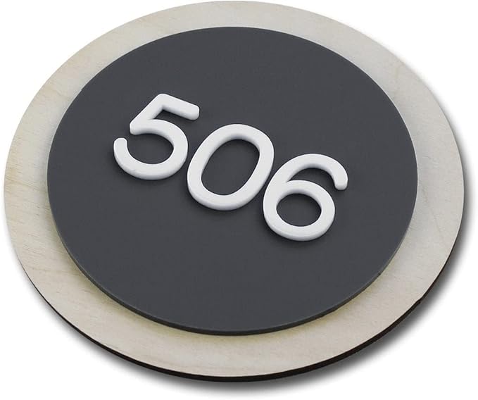 Bsign Apartment Door Numbers - Round Acrylic Plaque & Wood Sign - Office Name Plates for Wall