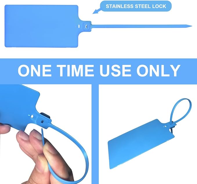 400Pcs Plastic Seals Shipping Label Tags, Writable Marker Big Sign Tie for Logistics, 255mm Total Length Self Locking Inventory Waterproof Tag Fastener with 3 Marker Pen (Blue)