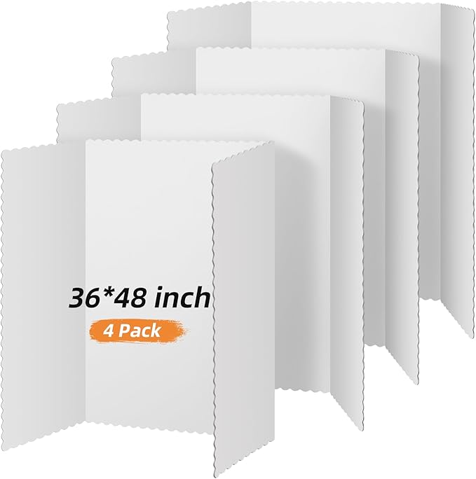 Henoyso 4 Pcs 36 x 48 Inch White Trifold Poster Board Large Tri Fold Presentation White Display Board Foldable Paperboard for Science Fair School Business Project Exhibition