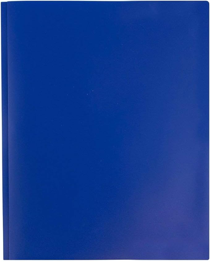 JAM PAPER Plastic Color POP Folders - 2 Pocket Durable Folders with Metal Prongs Fastener Clasps - Dark Blue - 6/Pack