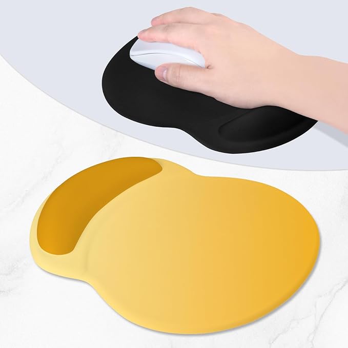 ITNRSIIET Ergonomic Mouse Pad with Comfort Gel Wrist Rest, Non-Slip PU Base, Smooth Textured Surface, Reduces Hand Fatigue & Wrist Pain, 8.7 x 7.2 Inch for Office Gaming Home, Yellow Gradient