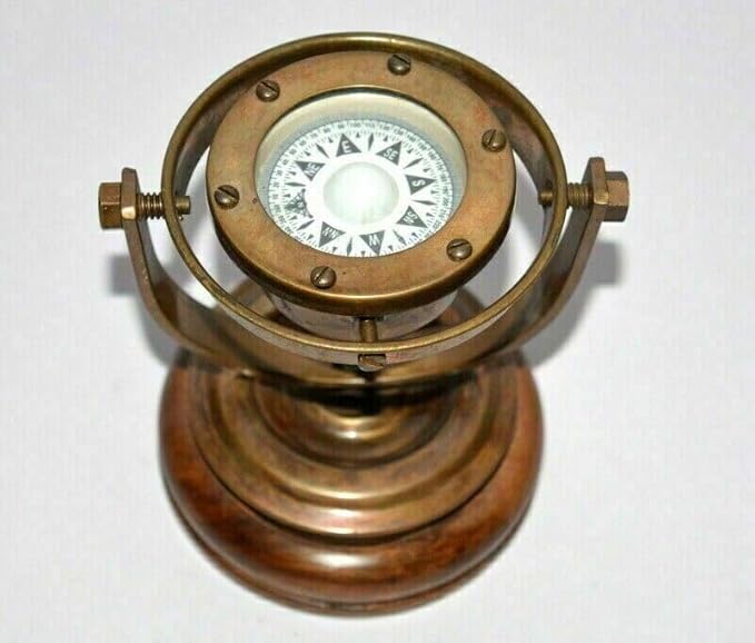 Nautical Brass Gimbal Compass Vintage Style Ship's Binnacle gimballed Compass, Brown