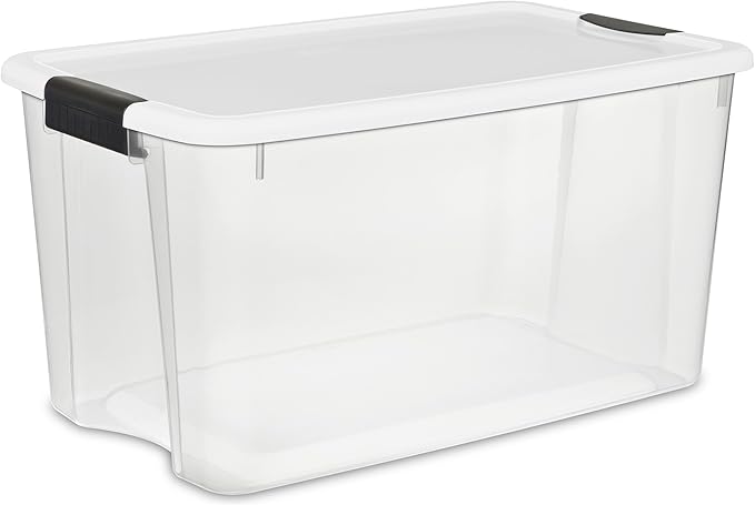 Sterilite 16-Pack Ultra Latching Box, Storage Bins with Lids, Clear Plastic, 70 Quart - Heavy-Duty Organizing Containers for Closet, Bathroom, and Office