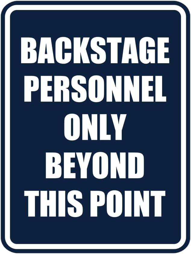 Portrait Round Backstage Personnel Only Beyond This Point Door or Wall Sign Easy Installation | Music | Concert | Festivals Sign (Navy Blue/White) - Small