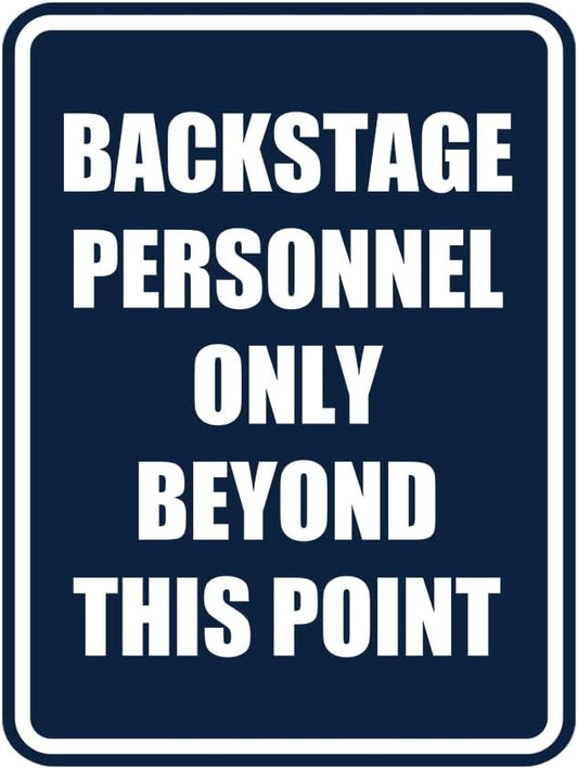 Portrait Round Backstage Personnel Only Beyond This Point Door or Wall Sign Easy Installation | Music | Concert | Festivals Sign (Navy Blue/White) - Small