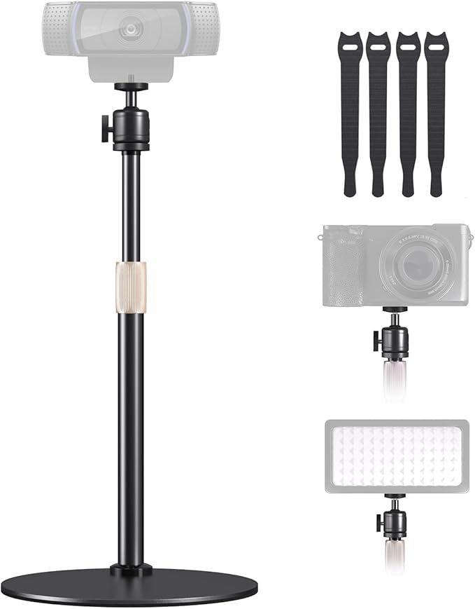 Upgraded Webcam Stand for Desk, Telescopic Webcam Tripod Mount with Ball Head, Compatible with Logitech Camera C922 C930e C920S C920 C615 C960 C920x BRIO 4K NexiGo N60, Phone Holder with 1/4" Thread
