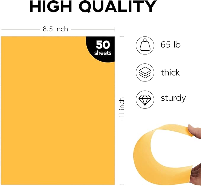 50 Pack Yellow Cardstock 8.5 x 11 65lb Paper, Goefun Yellow Card Stock Printer Paper for Invitations, Menus, Wedding, DIY Cards