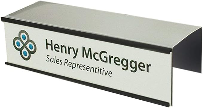 The Original Over the Cube - Quality Aluminum, Changeable Cubicle Nameplate Holder, Satin Silver Base, and Matte Black Name Plate Holder, (2.75" cubicle wall depth) - Made in the USA