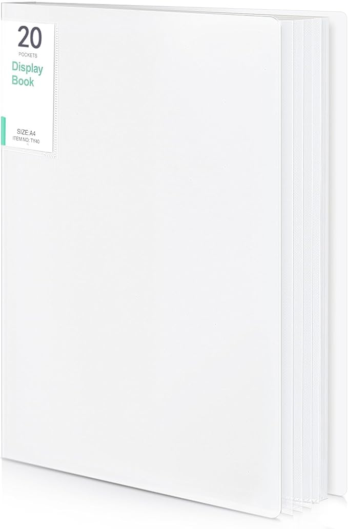 Phyxin 20-Pocket Portfolio Binder Organizer, Binder Sheet Protectors 8.5" x 11", Displaying 40 Page Plastic Folders for Documents, Document Organizer for Concert, Artwork, School & Office Use, White