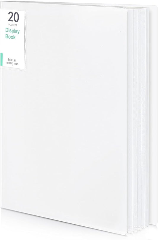 Phyxin 20-Pocket Portfolio Binder Organizer, Binder Sheet Protectors 8.5" x 11", Displaying 40 Page Plastic Folders for Documents, Document Organizer for Concert, Artwork, School & Office Use, White