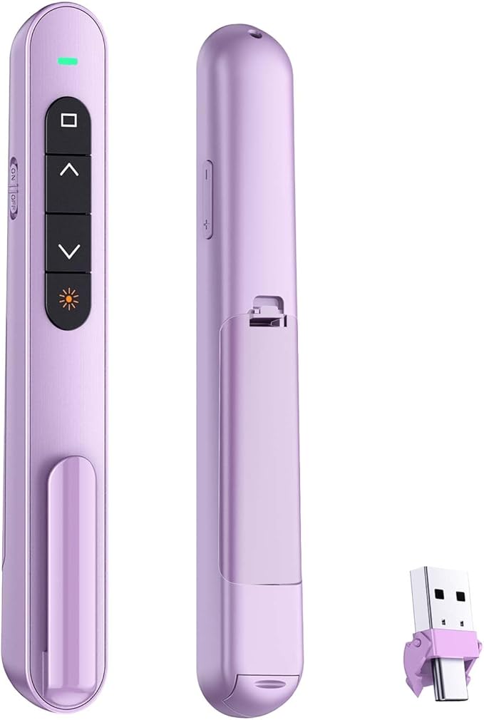 QUI Presentation Clicker for PowerPoint, RF 2.4GHz USB C Wireless Presenter Remote with Volume Control, PowerPoint Clicker Slide Advancer for Mac, Windows, Laptop, Keynote