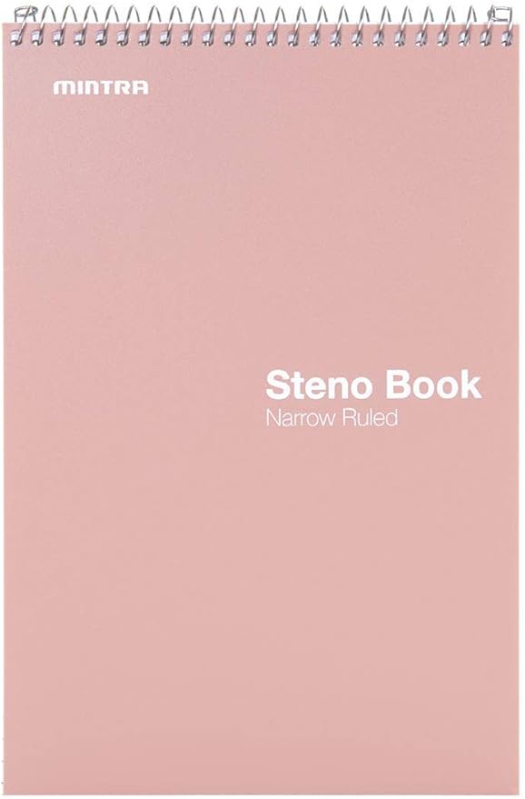 Mintra Office Steno Books - (Pastel 8PK - Lavender, Sage, Salmon, Spring Pink) - Poly Cover, Narrow Ruled Paper, 6" x 9", 100 sheets for Writing Notes for school, office, 6x9 steno notepad, top bound spiral (8 PACK)