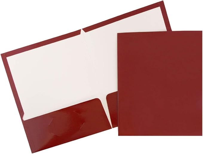 JAM PAPER Laminated Two Pocket Glossy School Folders - Letter Size - High Gloss Maroon Red - 6/Pack