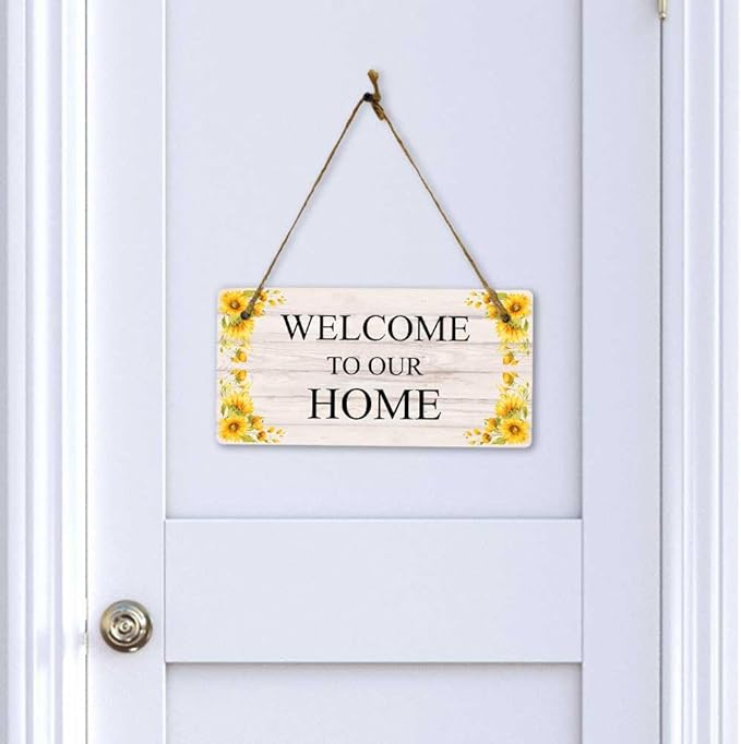 Signs ByLITA Sunflower Corners Rustic Wood Personalized Hanging Wall or Door Sign (5 x 10") | Custom Signage for Your Home & Business