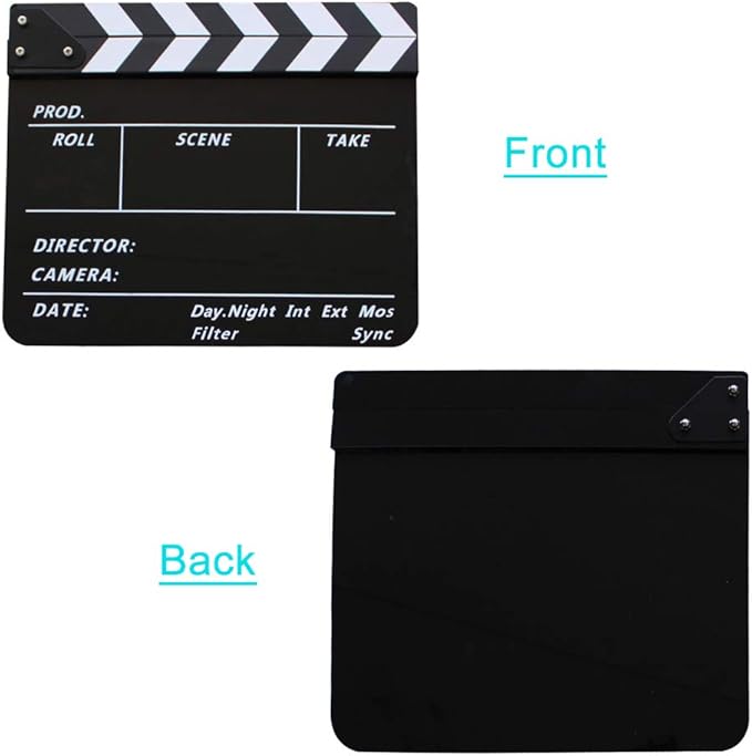 Coolbuy112 Movie Directors Clapboard, Photography Studio Video TV Acrylic Clapper Board Dry Erase Film Slate Cut Action Scene Clapper with a Magnetic Blackboard Eraser and Two Custom Pens, Black