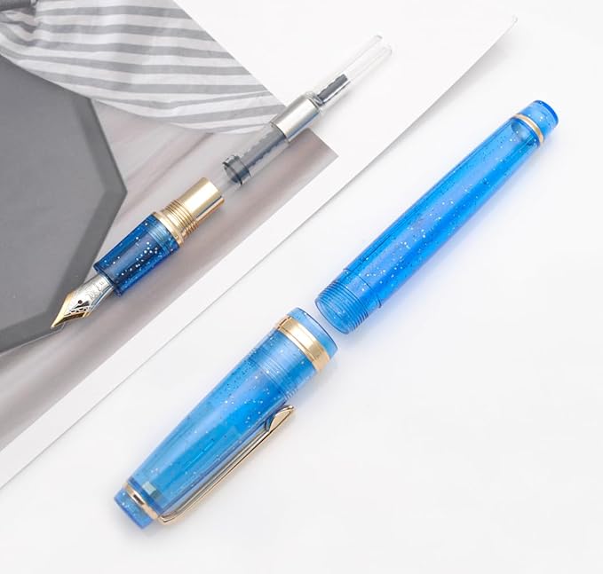 JINHAO 82 Fountain Pen (Transparent Fluorescent Blue,Fine Nib 0.5mm)