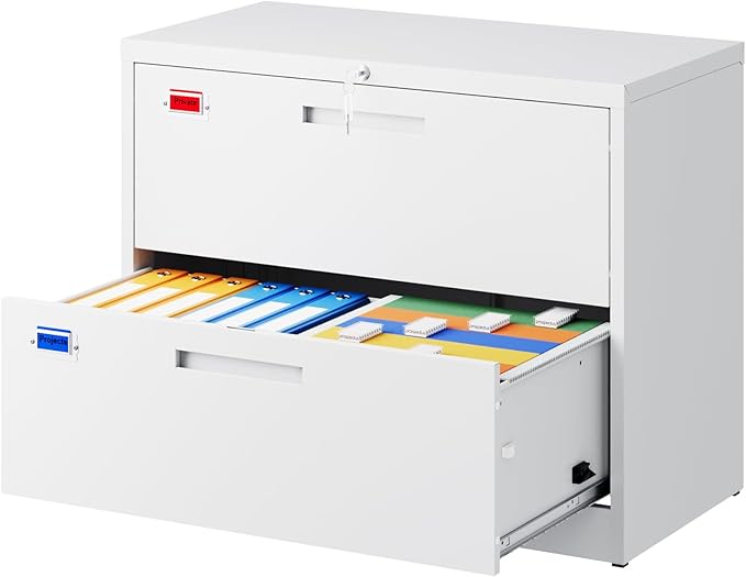 PEUKC 2 Drawer File Cabinet, Lateral Filing Cabinets for Home Office, Office Storage Drawers with Lock, Hanging Files Legal/Letter A4 Size (Assemble Required,White)