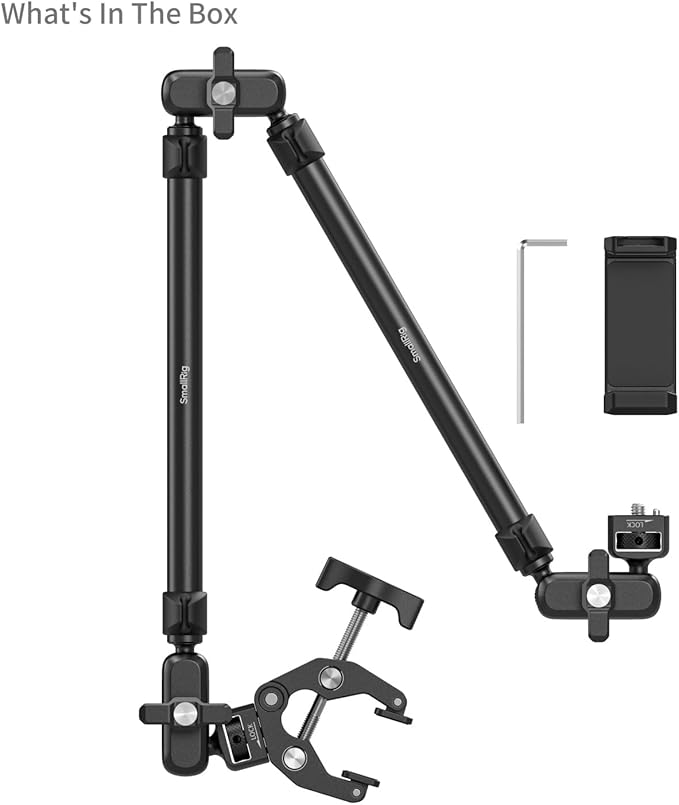 SmallRig 22.4" Magic Arm with Super Clamp, Overhead Phone Mount, Flexible Desk Camera Mount with 1/4" Screw and Cable Clip, Max Load 2.2lb, for iPhone, Action Camera, Video Light, Webcam, Mic - 5625