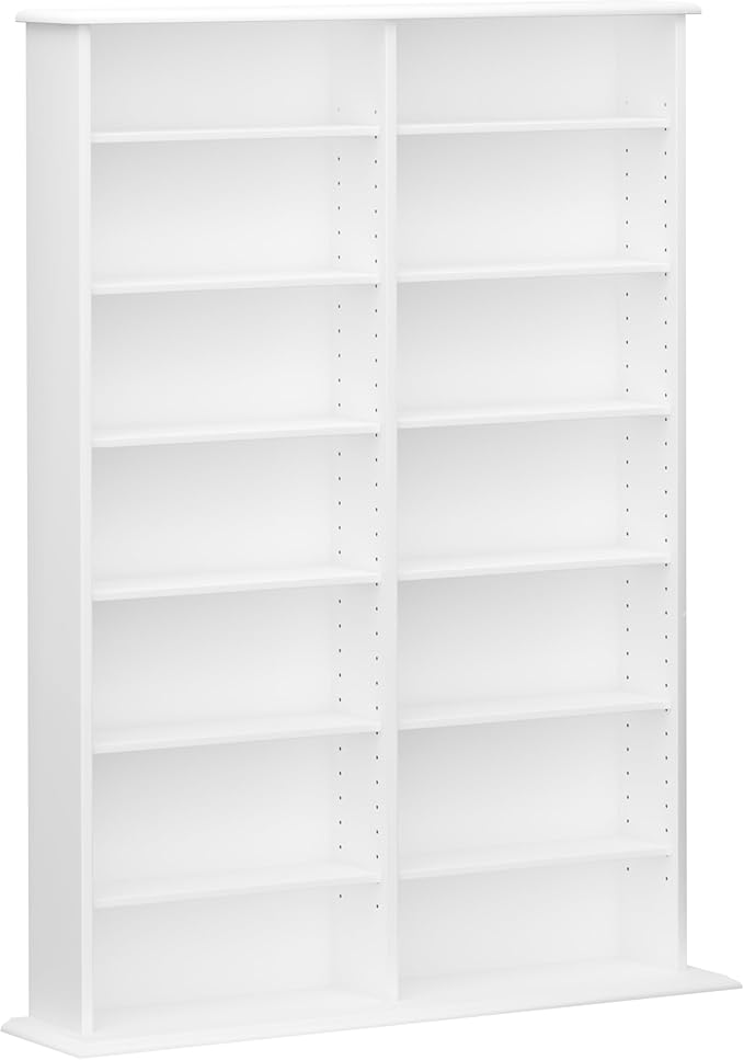 Prepac 2 Column Display Cabinet, White and Tall Storage Cabinet with 14 Adjustable Shelves for DVD Storage, 8.75" D x 38.75" W x 51" H, WMA-0640