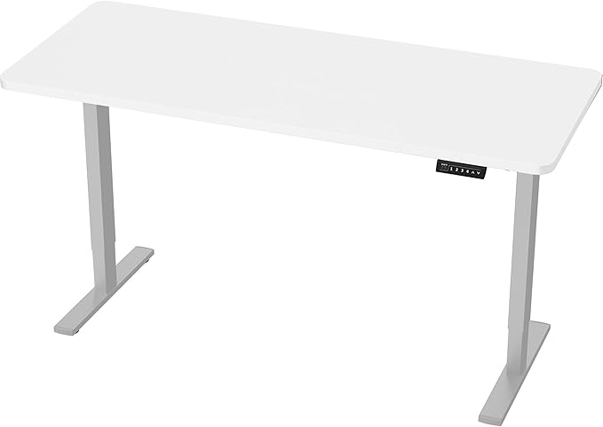 VIVO Electric 60 x 24 in Standing Desk, Memory Height Adjustment, 1B Series, Holds 220 lbs, One-Piece White Top, Gray Frame, DESK-KIT-1G6W