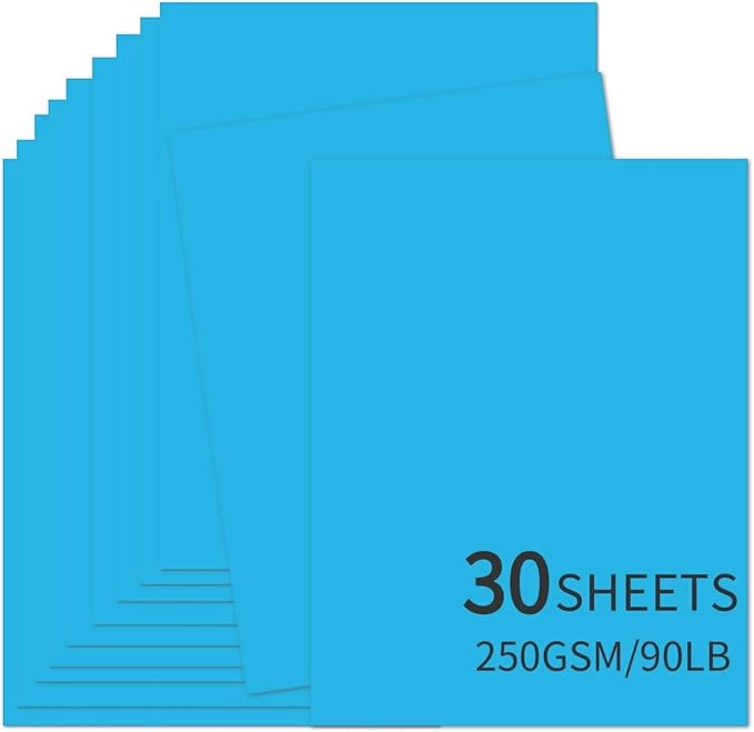 30 Sheets Blue Cardstock 8.5'' x 11'', 250gsm/90lb Heavyweight Cover Cardstock Paper, Thick and Smooth Card Stock Perfect for Invitations, Menus, DIY Cards, Arts and Crafts