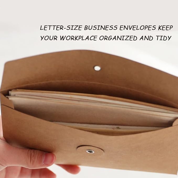 10pcs A4 Kraft Paper Envelopes Portfolio Foolscap File Folders Document Folder with String Fastener Closure Wallet Pockets File Bags Storage Pouch Paperwork Organizer Bag for Office School Home