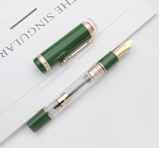 JINHAO 1935 Fountain Pen TIANDAO Series #8 Nib Ink Pen with Guitar-Shaped Clip and Ink Converter (M Nib 0.7mm, Army Green)