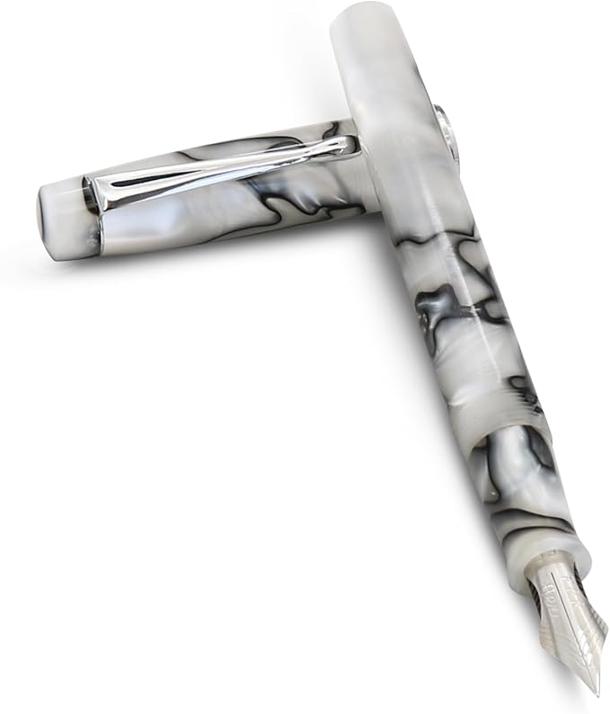 FPR Himalaya V2-Chrome Ultra Flex Nib Pen - Twist-Style Converter Filled Calligraphy Pens for Writing - Fancy Pens for Men & Women - Flex Fountain Pen w/Metal Clip & Cap Ring (Taj Mahal Acrylic)