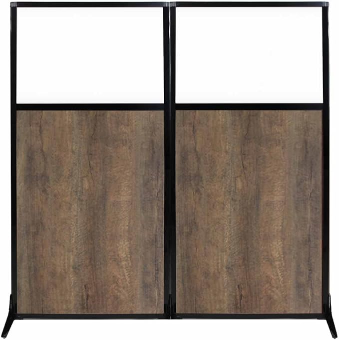 Versare Workstation Partition | Portable Wall Divider | Modern Office Cubicle | Free Standing Privacy Screen | Flexible Work Space | 66" x 70" Urban Oak Wood Grain Panels with Clear Window