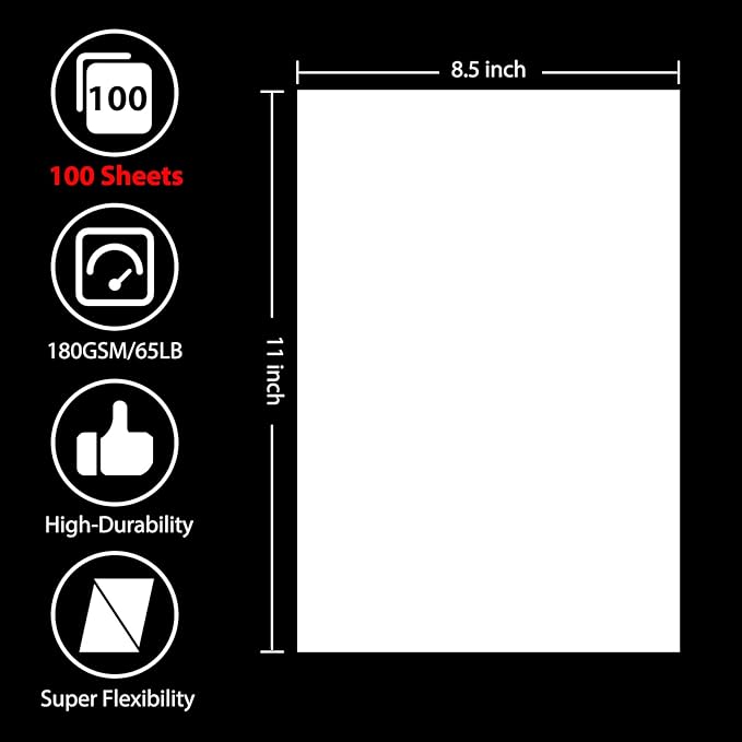 OcePor 100 Sheets White Cardstock 8.5” x 11”, 65lb/180gsm White Card Stock, Thick Card Stock Paper, Heavy Cardstock Paper for Printer, Resume, Scrapbooks, Art, Crafts, Business Cards