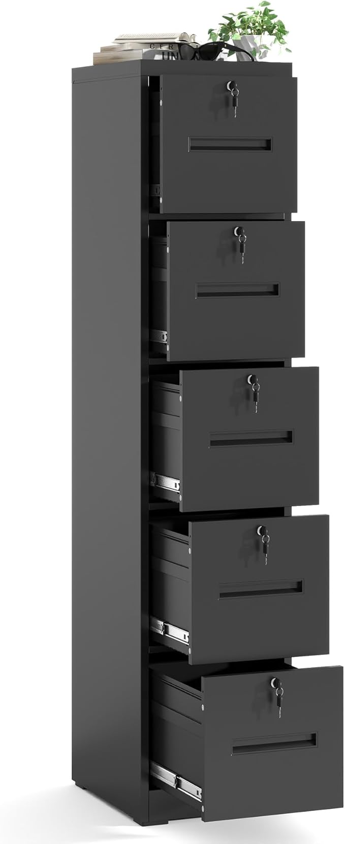 OPTYMIRA 5 Drawer Metal File Cabinet with 5 Unique Locks Black Heavy Duty Locking File Cabinets Home Office Steel Filing Cabinet Vertical File Cabinets for Legal/Letter Size File,Assembly Required