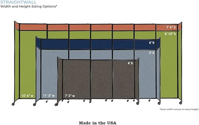 Versare Straightwall Sliding Portable Wall Partition | Freestanding Office Dividers | Locking Wheels | Temporary Room Separator | 11'3'' Wide x 6'10'' Tall Navy Blue Fabric Panels