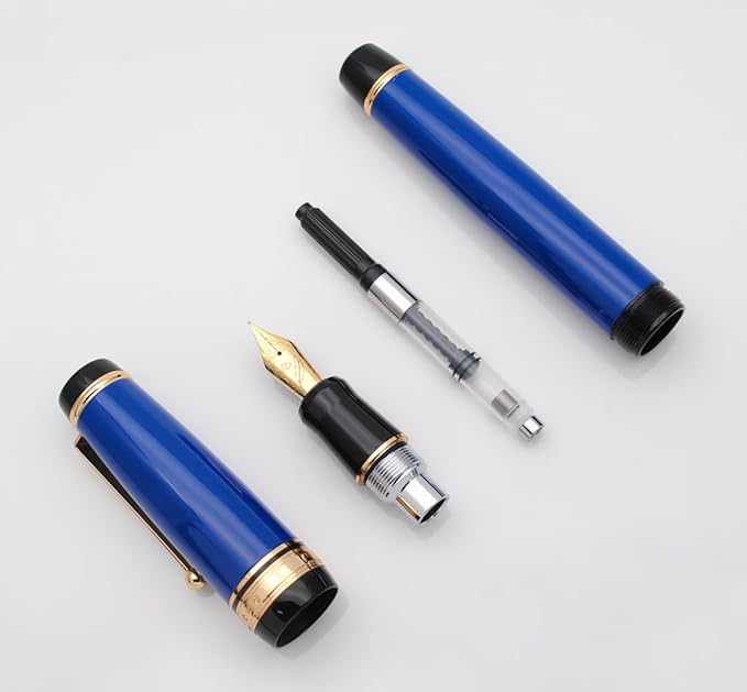 xixixiaozhu Metal Big Fountain Pen Set Medium Nib 0.7mm, Includes Ink Refill Converter, 5 Ink Cartridges & Gift Box (Medium Nib 0.7mm, Blue)