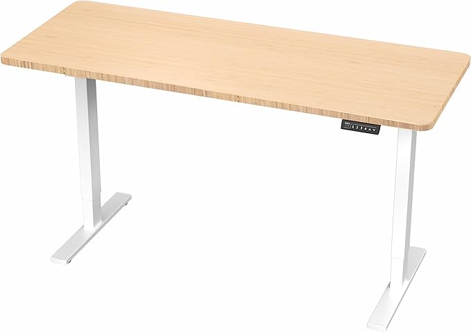 VIVO Electric 60 x 24 in Real Bamboo Standing Desk, Memory Height Adjustment, 1B Series, Holds 220 lbs, One-Piece Top, White Frame, DESK-KIT-1W6O