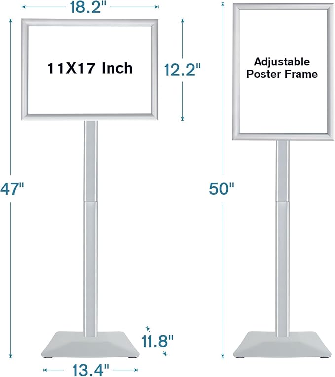 Golemas Sign Stand for Display, 11lbs Integrated Rod Heavy Duty Pedestal Floor Signage Stand Holder, for Outdoor or Indoor Advertising (11 x 17, Silver)